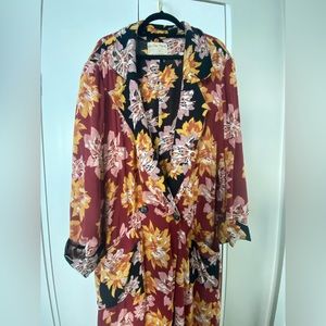 We The Free Niya Orange Brown Black Floral Print Boho Long Duster size XL.